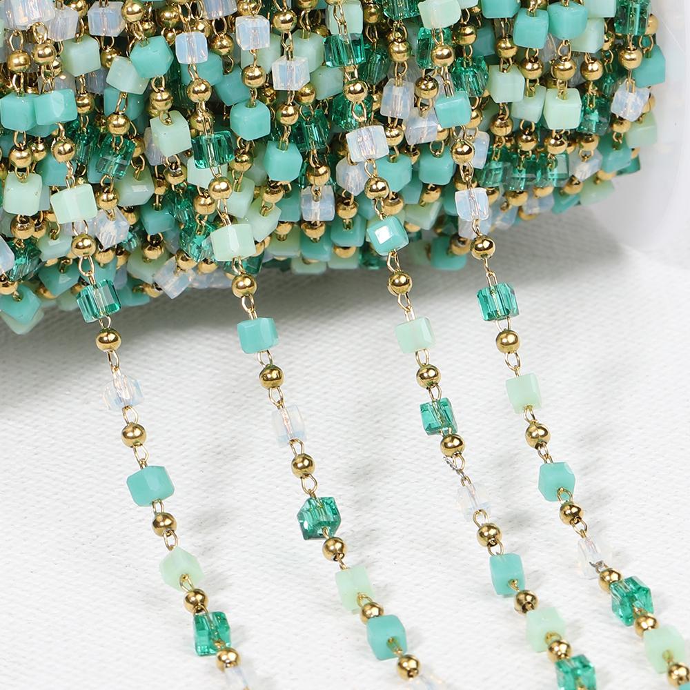 1Meter Stainless Steel Chain Boho Colorful Cube Square Crystal Beads Chain for DIY Necklaces Bracelets Holiday Jewelry Making