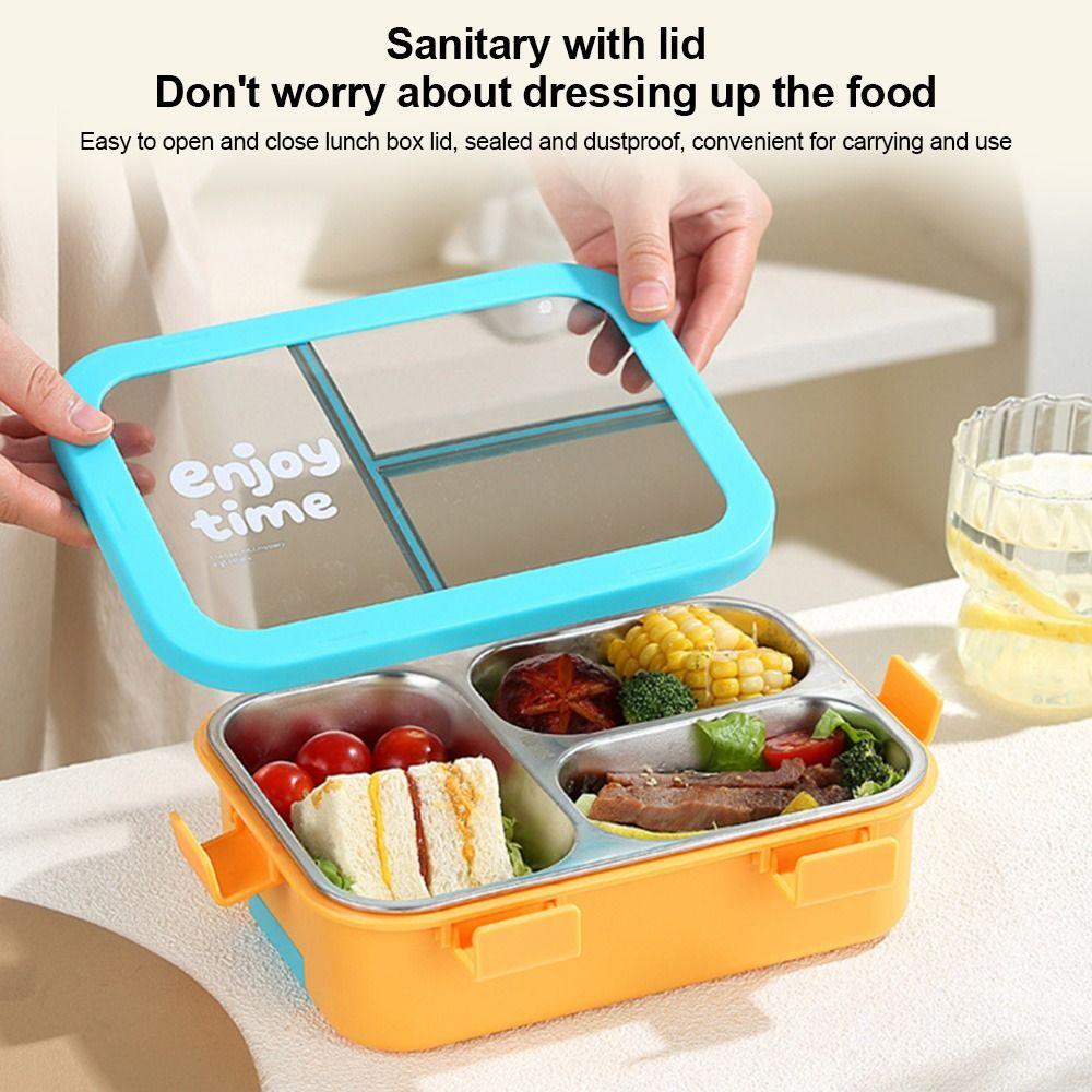 304 Stainless Steel Thermal Lunch Box 3 Compartments Bento Lunch Box School Use