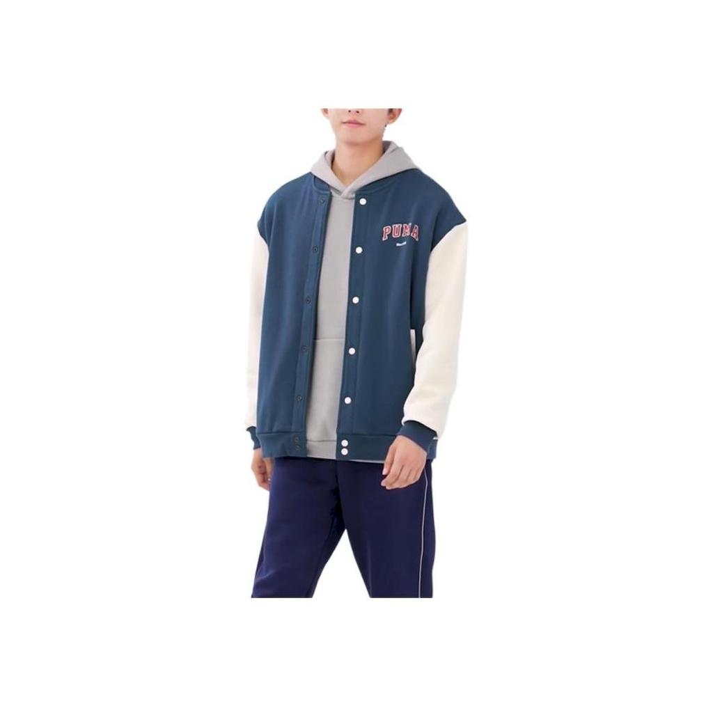 Puma VARSITY TRACK Retro Casual Letter Single-Breasted Long-Sleeve Varsity Jacket Men's Midnight Blue