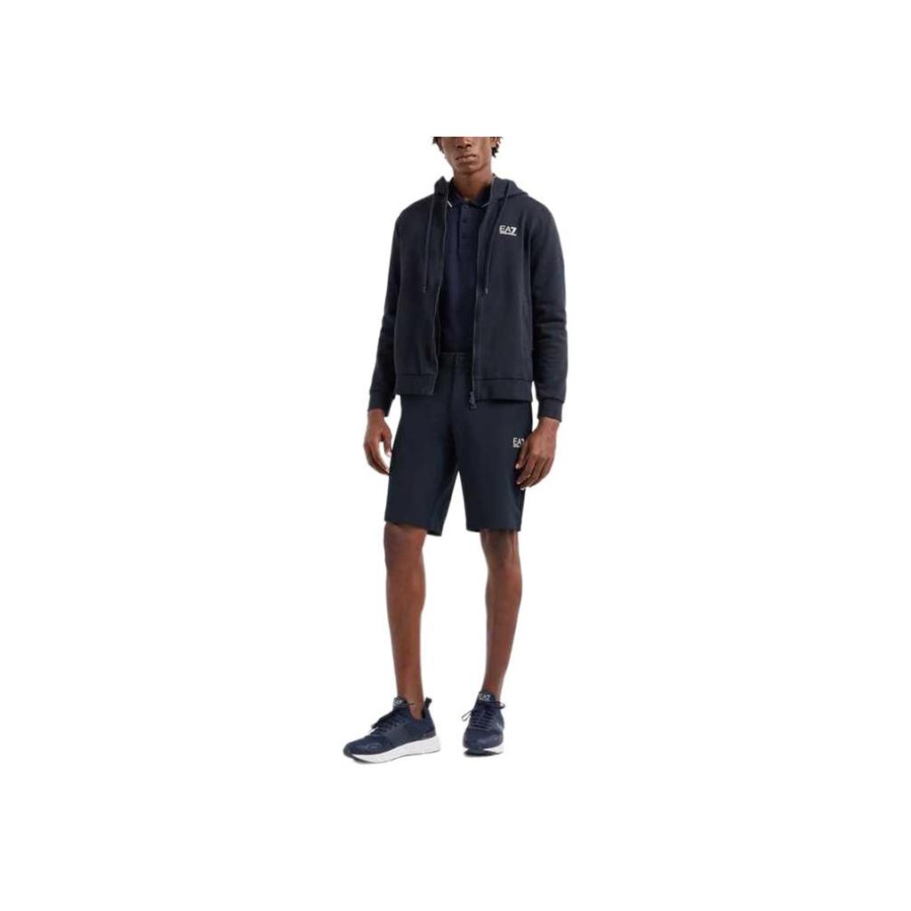 Emporio Armani Ea Fw24 Solid Color Drawstring Hooded Logo Print Cardigan Long Sleeve Sweatshirt Men Sweatshirt Navy-Blue 8NPM38-PJVTZ-1562