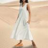 Women's Fashion Casual Solid Colour Sleeveless V-Neck Cotton Linen Pocket Dress
