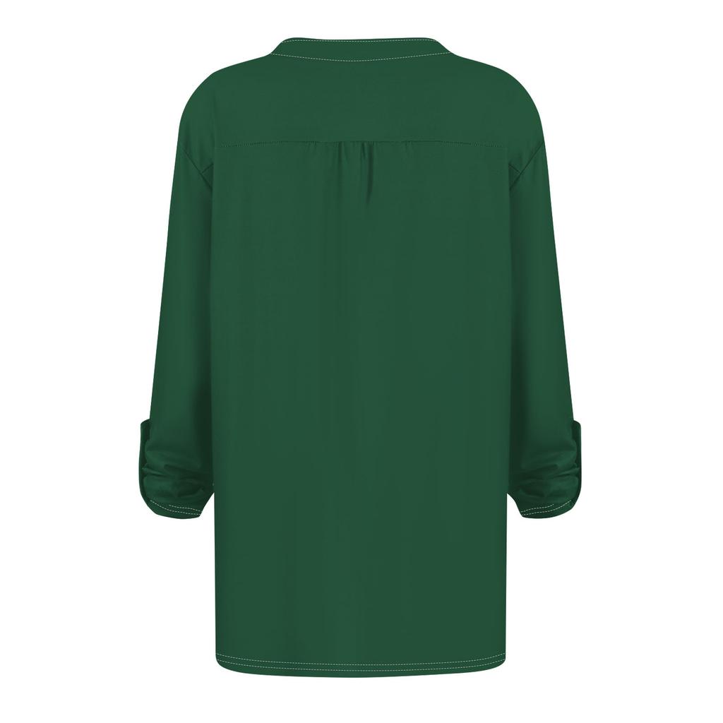 Women's Fashion Casual Colour V-Neck Long Sleeve Button Down T-Shirt Top