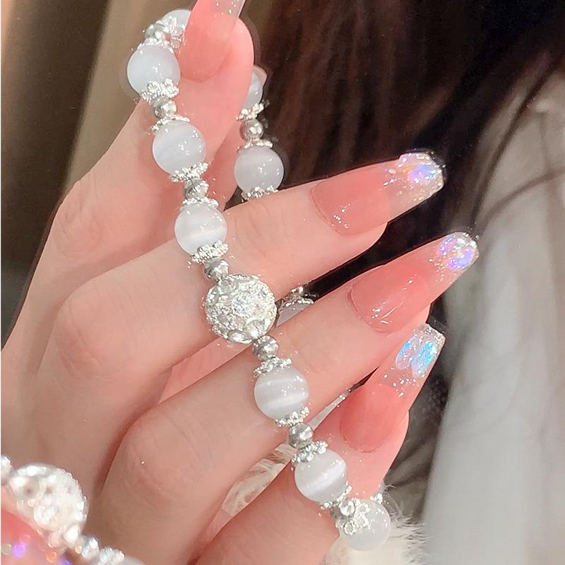 

Браслет из бусин «Кошачий глаз» из прозрачного льда - Женские высококачественные украшения из лунного камня в китайском стиле