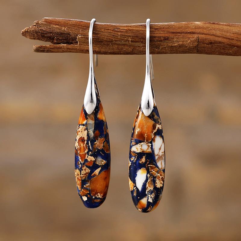Bohemian Emperor Stone Water Drop Pendant Earrings Earrings Popular Natural Stone Jewelry