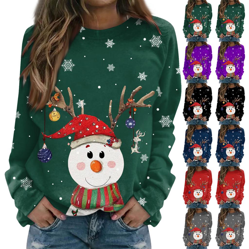 Women's Fashion Casual Long Sleeve Christmas Printed Neck Sweatshirt Top
