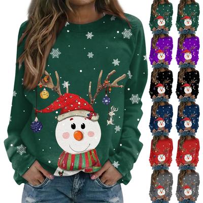 Women's Fashion Casual Long Sleeve Christmas Printed Neck Sweatshirt Top