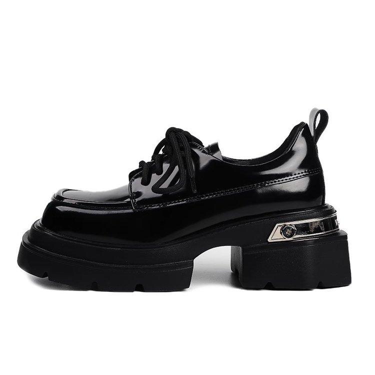 2025 Spring and Autumn New Versatile Popular British Style Small Leather Shoes French Hepburn Style Thick-soled Heightened Thick-heeled Loafers