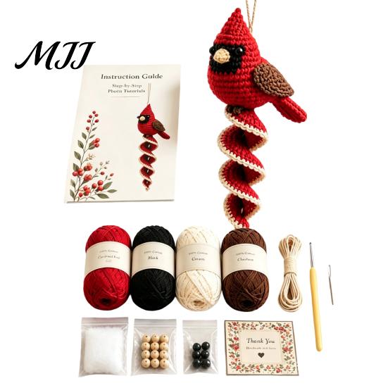 Home Indoor Hanging Decoration Crochet Garden Animal Spiral Kit, Beginner Friendly DIY Swing Textile Crafting Hobby Kit Butterfly Ladybug Hummingbird