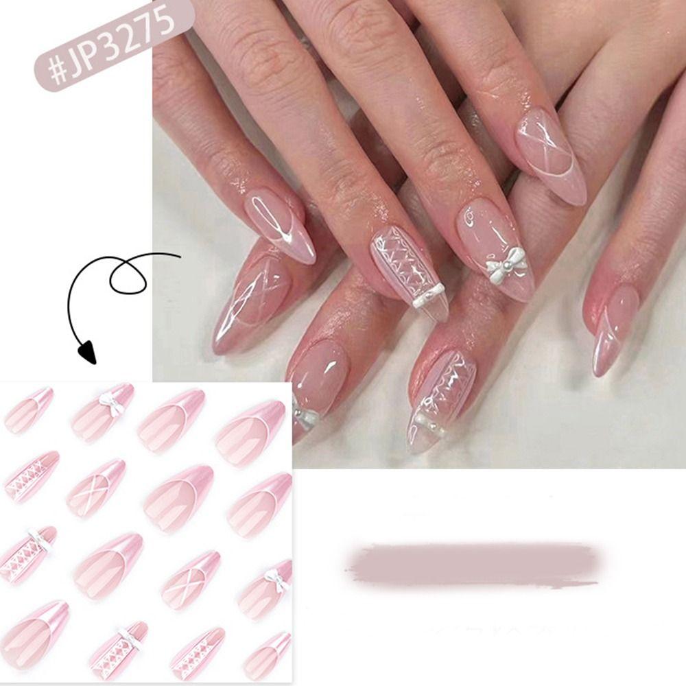 Französische Kunstnägel, lange mandelförmige Nagelspitzen, Maniküre, zum Aufdrücken der Nägel für Damen