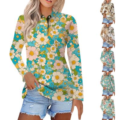 Women's Fashion Casual Lapel Long Sleeve Print Shirt Women's Button Up Tops