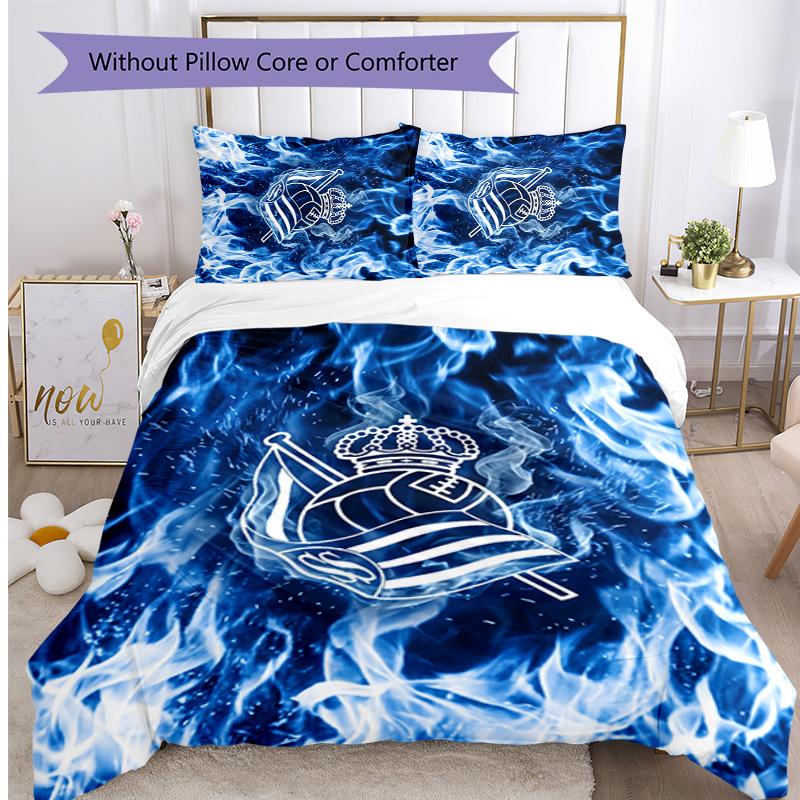Set Lenzuola Stampato 3 Pezzi FC Real Sociedad Copripiumino Traspirante con Federe Biancheria da Letto Decorativa per Camera da Letto Casa