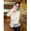 Winter 2024 Women's V-Neck Lace Trim Slim-Fit Knit Sweater with Waist-Cinching Velvet Base Layer