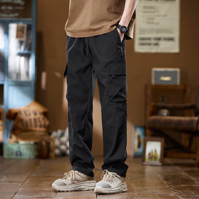 

Men s Khaki Cargo Pants - Multi Pocket Drawstring Waist Lightweight Outdoor Casual Trousers M чорний