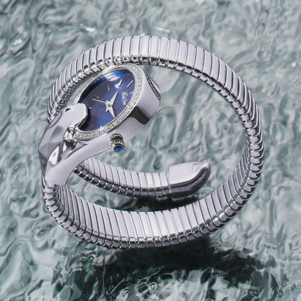 Goldene Schlangenform, wasserfeste Damenuhr, Schmuck, lässige Mode, Damenuhren