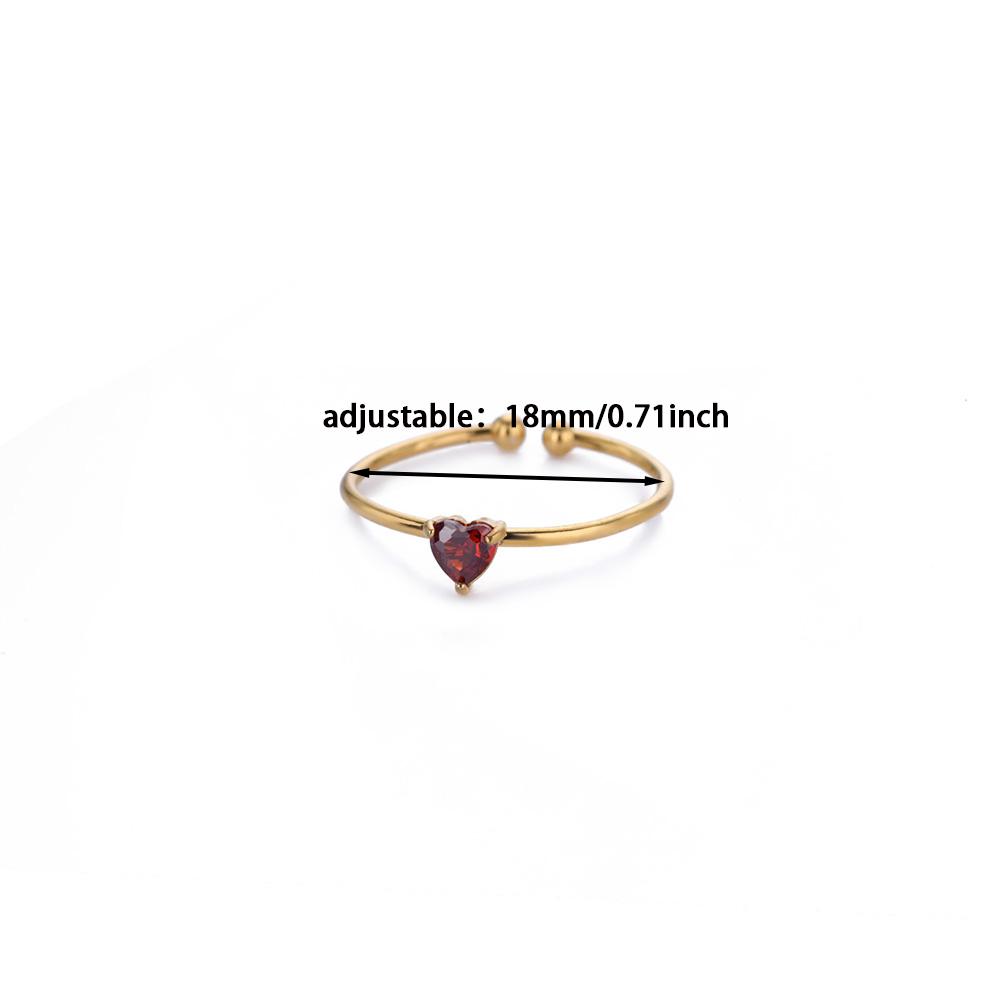 2025 Birth Colorful Cubic Zircon Heart Opening Rings For Women Fashion Dainty Stainless Steel Princess Ring Jewelry Wedding Gift