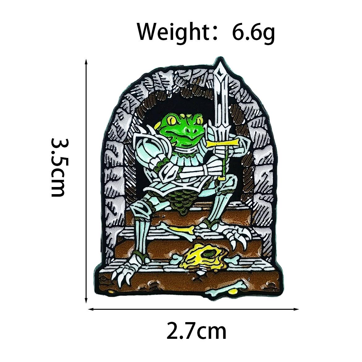 Creative Fairy Tale Frog Warrior Brooch - Unique Cartoon Character Badge for Backpack Decoration