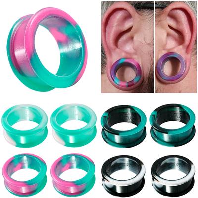 PAAR weiche Silikon-Ohrstöpsel, marmoriert, perlmuttfarben, Flesh Tunnels, Plugs, Stretcher, Expander, doppelt ausgestellte Flesh Tunnel, Ohrpiercing