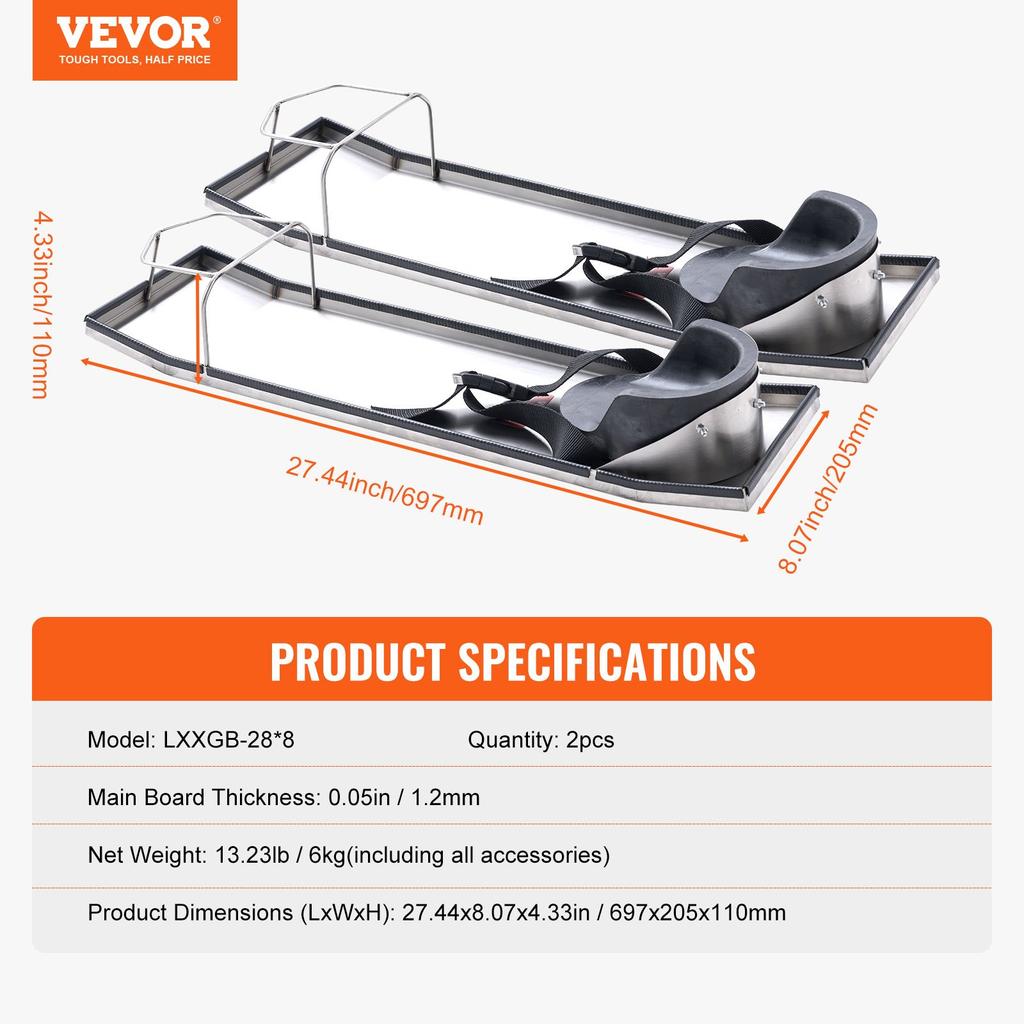 VEVOR Concrete Knee Boards Stainless Steel, 28'' X 8'' Concrete Sliders, Knee Boards For Concrete