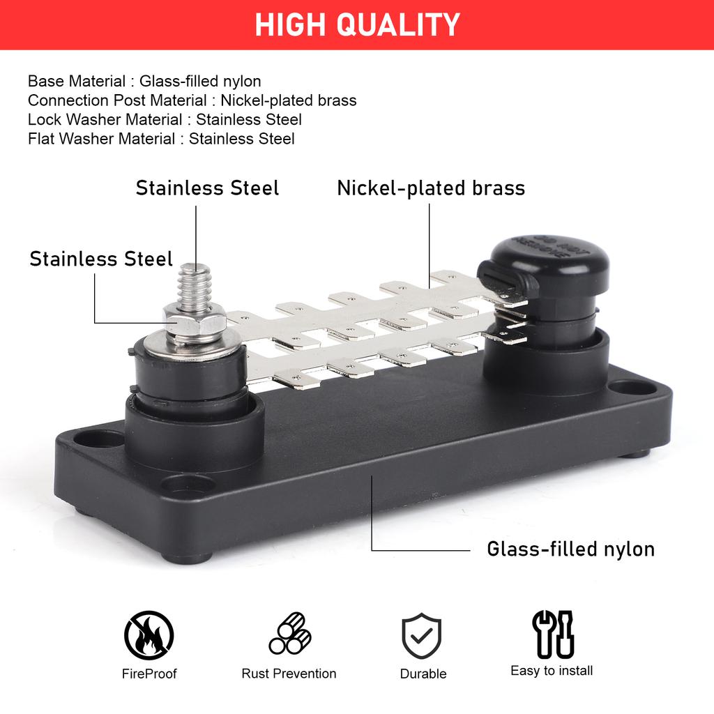 Marine Grade Tab Type Busbar -TTB710N02 20 Points 20A/55A 12V/48VDC Power Distribution Double-Layers Red/Black For Cars RV Boats