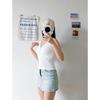 Ribbed Button V-Neck Camisole,New Arrival Women Slim Fit Cotton Basic Sleeveless Layering Tank Top