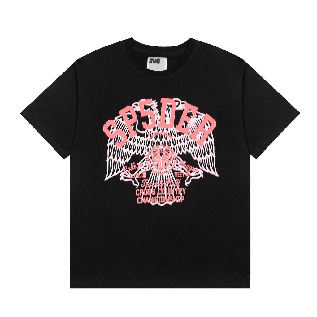 Foreign Trade Meichao Sp5der555555 Spider Web Printing Summer Loose Trend Men's and Women's Couples Short Sleeve T-Shirt Summer