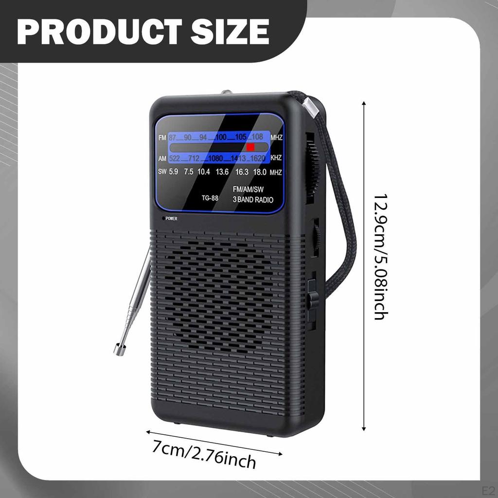 Mini Radio Lightweight Pocket Size Small Portable FM Compact 12.9cmx7cm for Kitchen Bedroom