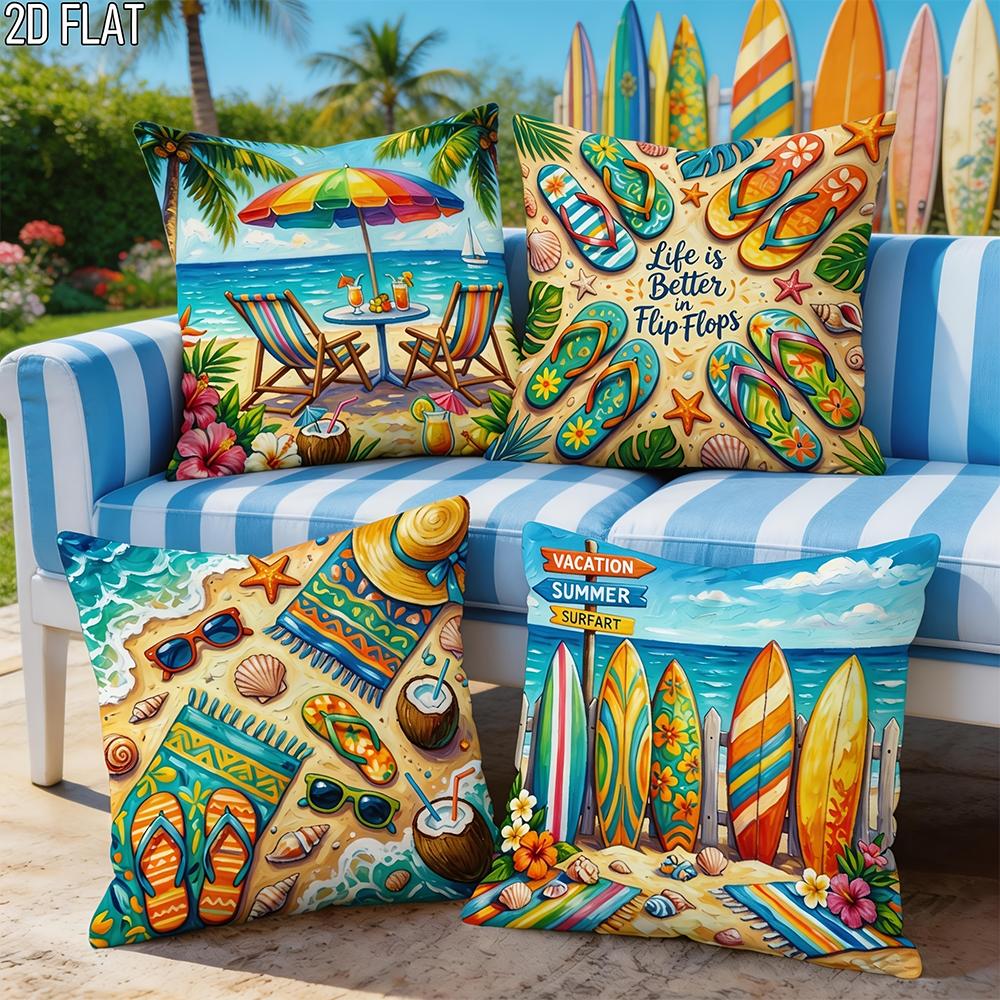 1/4pcs Summer Beach Vibes Throw Pillow Covers Set of 4 Home farmhouse outdoor decoration cushion cover
