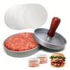 Burgerpresse Patty Maker, Edelstahl Hamburger Patty Pressform, Holzgriff, antihaftbeschichtet, mit 100 Patty-Papieren