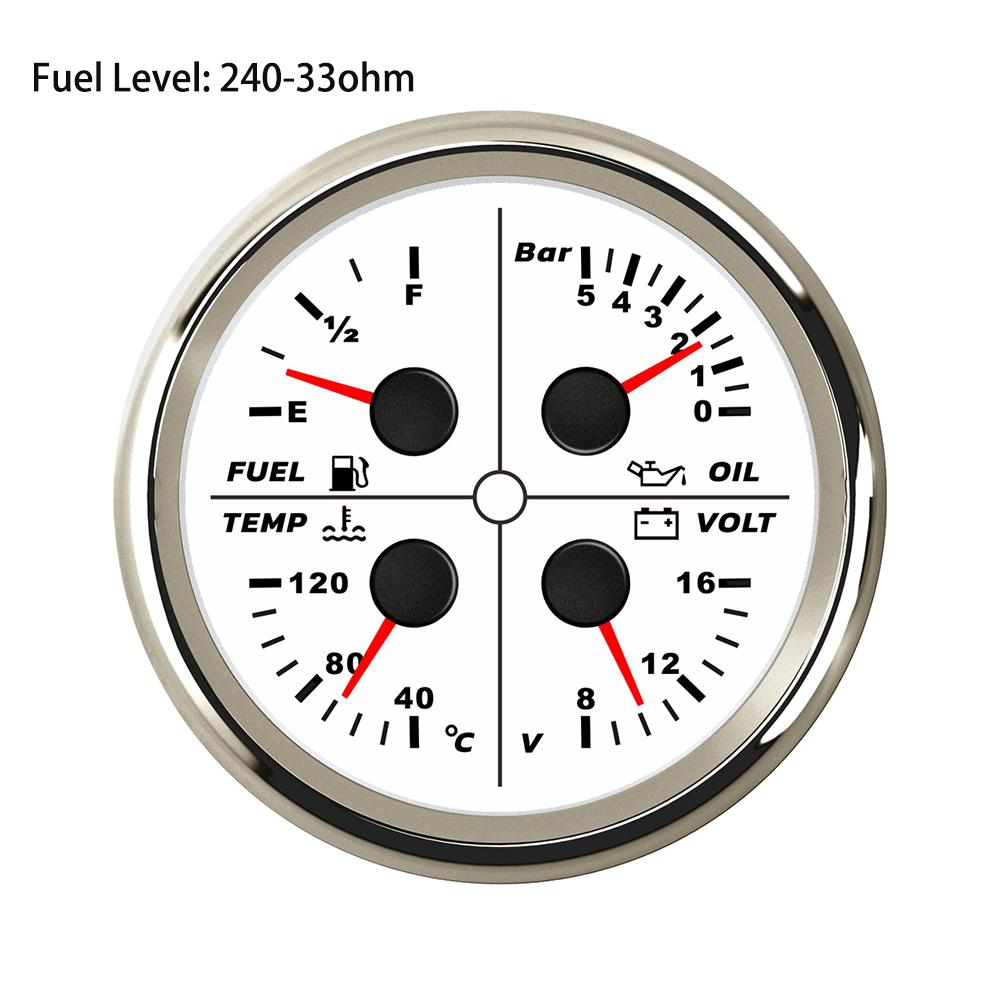 ELING 85mm 4 in 1 Multifunction Meter Oil Pressure 5Bar 10Bar 80PSI Water Temperature Oil Level 8-16V Voltmeter for Cars Ships