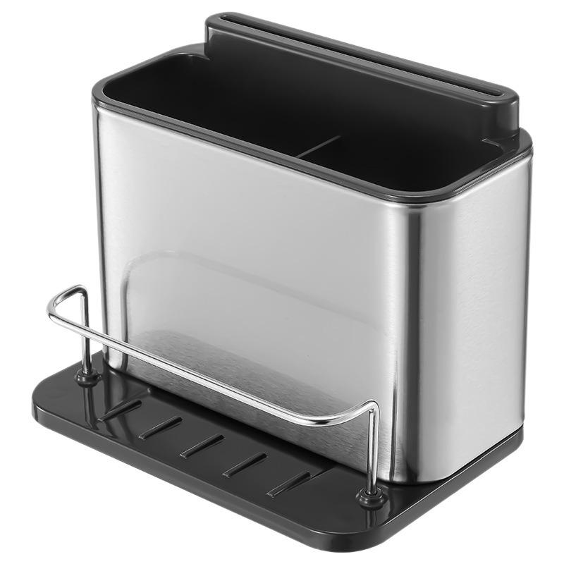 Stainless Steel Kitchen Utensil Storage Rack Kitchen Countertop Cutlery Drainer Sponge Holder