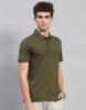 Monte Carlo Mens Olive Printed Polo Neck Half Sleeve T-shirt