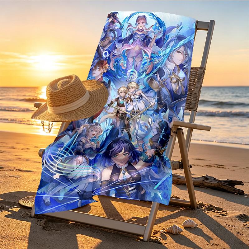 Genshin Impact Print Beach Towel Design, Soft, Lightweight. for Home Bathroom, Spa, Pool, Yoga, Surfing, Camping, Gift for Family, Friend