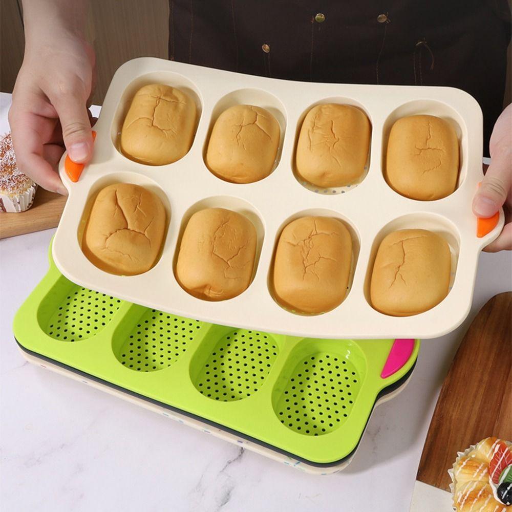 8 Grids Bread Baking Form Silicone Hamburger Bun Mold Silicone Baking Pan  Kitchen Bakeware