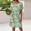 Women's Fashion Short Sleeve Dress With Pockets Floral Print Casual Beach Dress