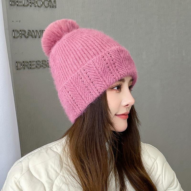 Women Winter Knit Beanie Hat Rabbit Fur Womens Winter Hats