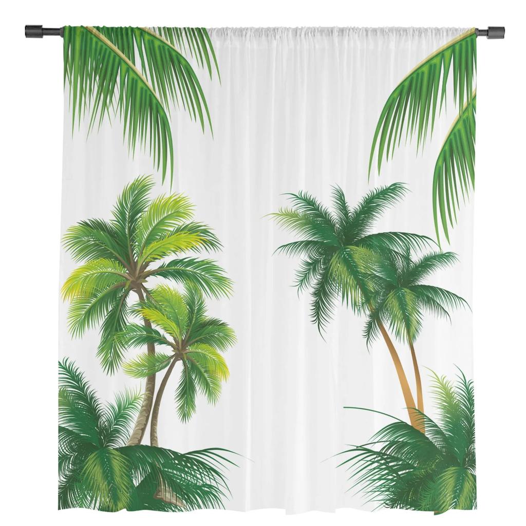 Beach Coconut Tree Summer Window Curtain for Bedroom Sheer Curtain for Living Room Luxury Tulle Curtain for Kitchen
