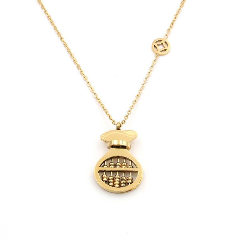 

Fashion 18K Gold Toggle Abacus Collarbone Chain Transfer Money Bag Abacus Titanium Steel Jewelry Necklace Female Versatile