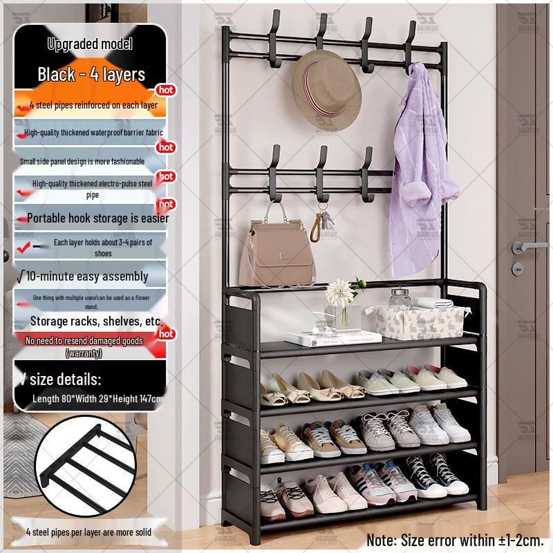 Multi-layer Dustproof Shoe & Hat Rack with Integrated Coat Rack for Indoor Use