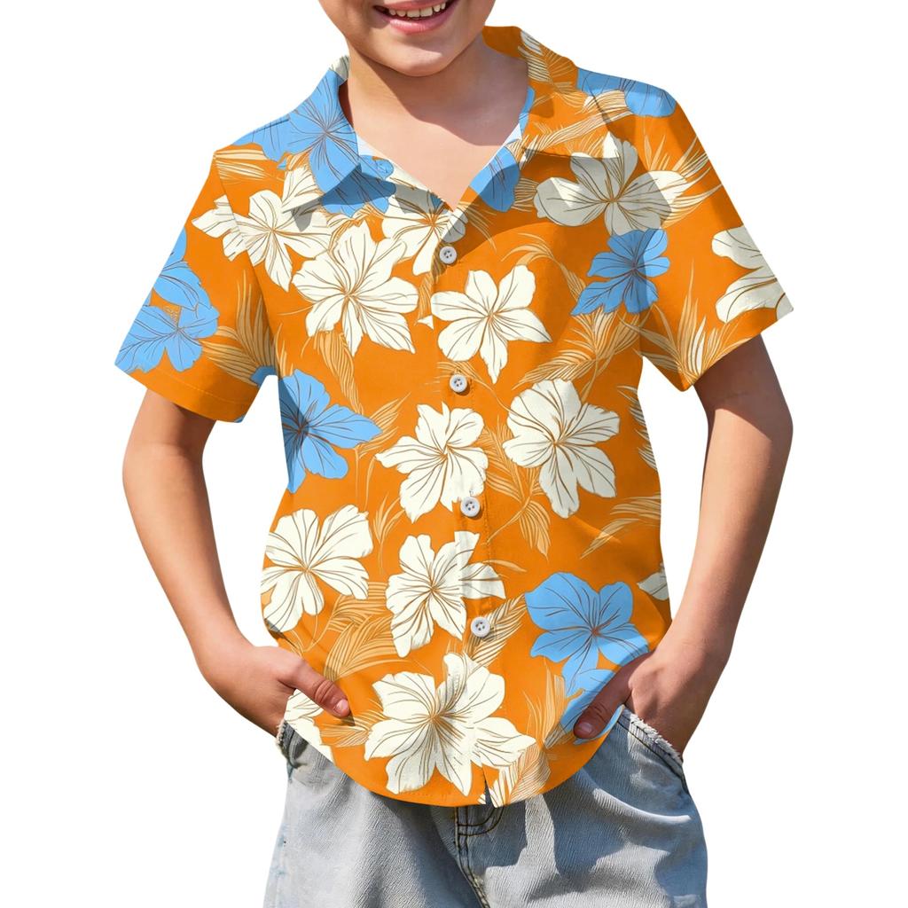 Jungen kurzärmeliges Hawaiihemd, Kinder Sommer Hemd mit Knöpfen