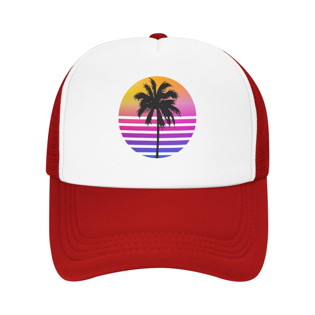 Fashion Retro s Sunset Palm Tree Aesthetic  Mesh baseball cap  Vintage Denim Hat Sun Hats