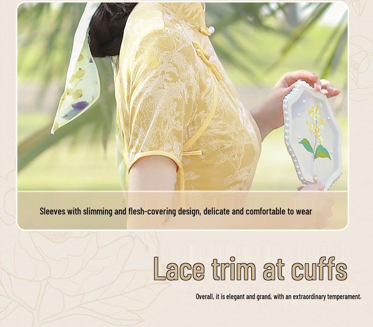 2025 Žlutý Retro Čínský oděv: Moderní mladistvý styl jarně-letní dámské šaty