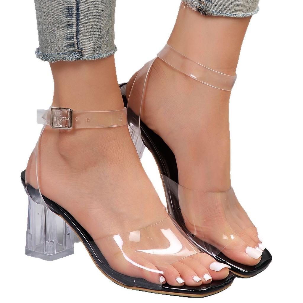 Fashion Transparent High Heels Crystal Shoes Sexy Temperament Shoes Women Summer Coarse Heels Open Toed Luxury Sandalias De Mujer