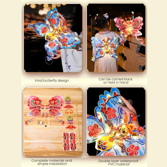 Butterfly Lantern Handheld Spring FestivalDecor DIY Chinese Traditional Lantern for Hanfu Cosplay Chinese New Year Mid-Autumn Festival Decoration