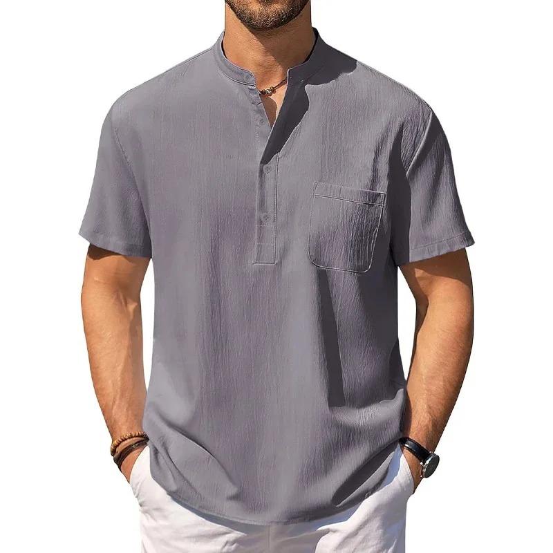 

Summer Men s Cotton Linen T-Shirt Lightweight Breathable Beach Style Tees Short Sleeve Casual Hawaii Vacation Tops XXXL серый