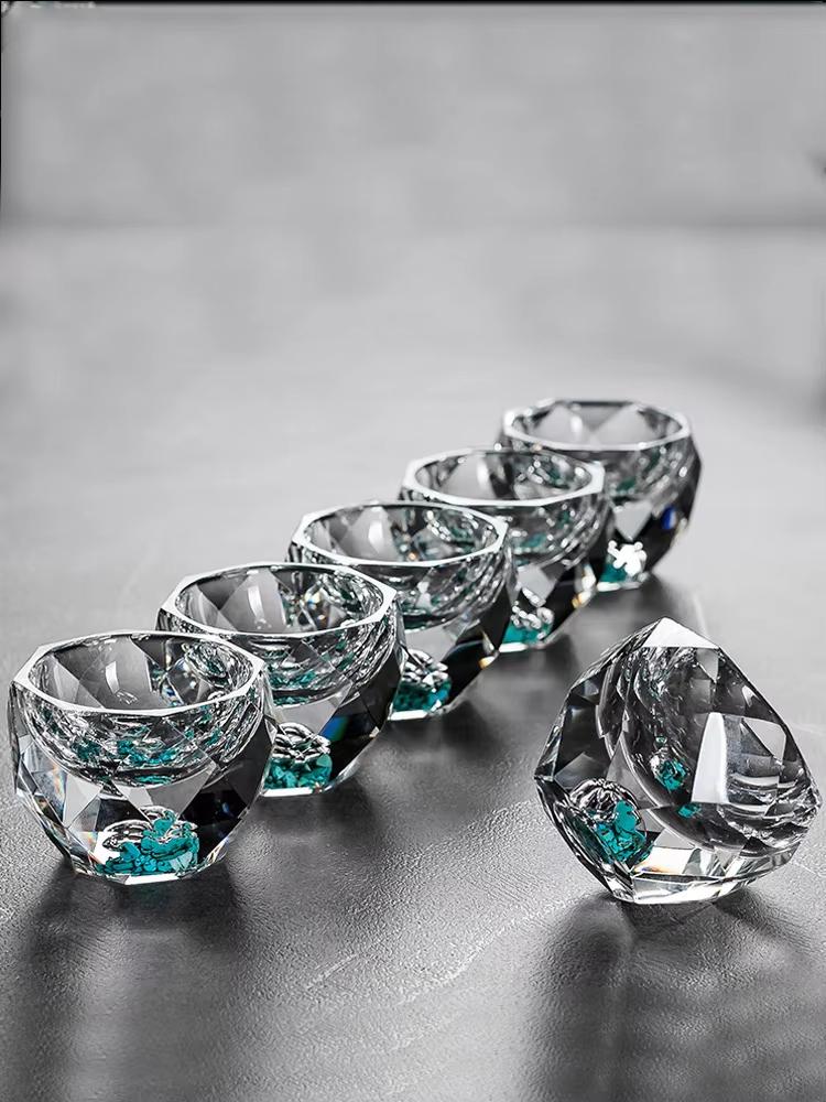 Creative Crystal Faceted Liquor Glasses Vodka Whiskey Spirits Glasses Turquoise Scales Dispensers Home Sip Glasses Bar Utensils