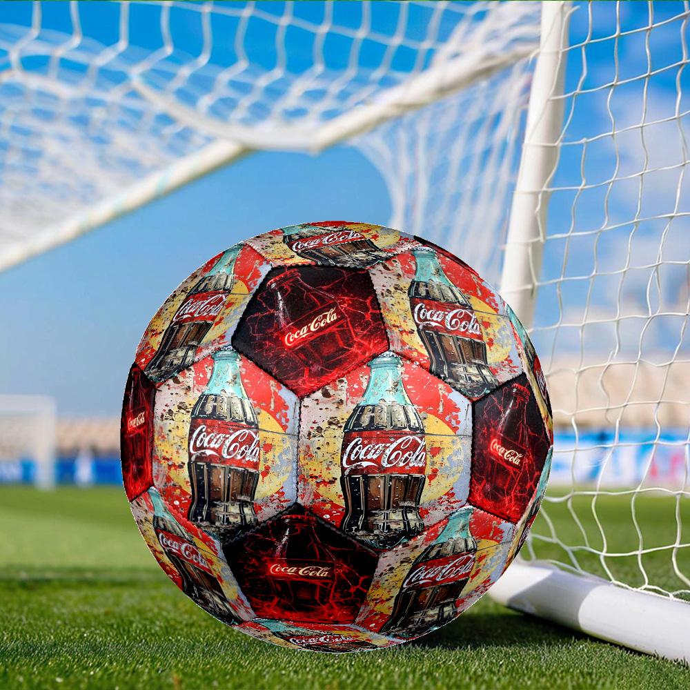 Coca-cola Artwork Design Size 5 Soccer Ball, Suitable for Training and Matches, High-Elasticity, Wear-Resistant Material Gift for Fan