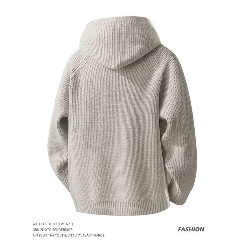 Men S Hooded Knit Cardigan Loose Casual Solid Color Outerwear