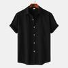 Camicia da uomo casual a maniche corte con taschino singolo, a righe e tinta unita, monopetto con revers
