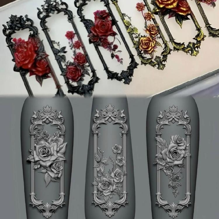 Multipurpose Nail Art Template Tool Rose Window Silicone Nail Art Mold Embossing Carving Templates for Nail Enthusiasts