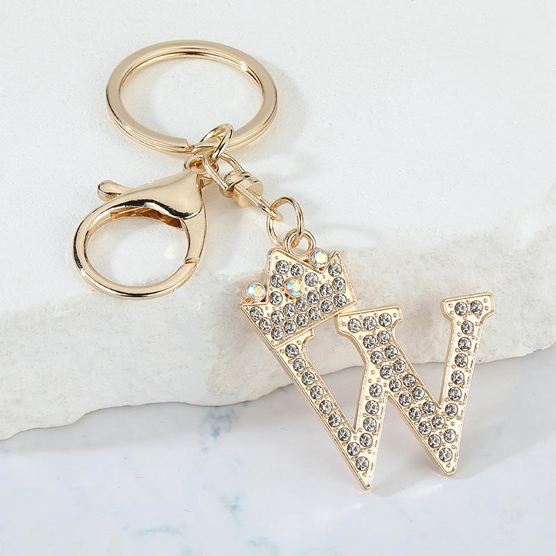 Unique Crown Crystal Rhinestones A-Z Letters Pendant Keychains For Men Women 26 Alphabet Car Key Ring Name Jewelry Keyrings Gift